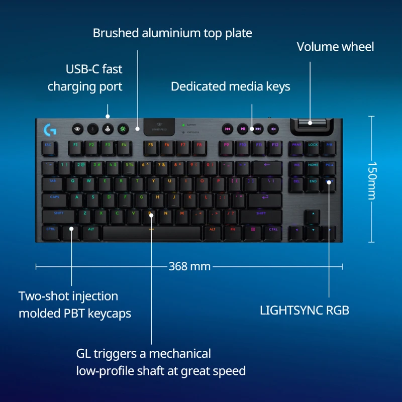 لوحة مفاتيح الألعاب الميكانيكية اللاسلكية Logitech G915 X Lightspeed TKL، مفاتيح قابلة للبرمجة بالكامل RGB بإضاءة خلفية Mac/PC لوحات مفاتيح الألعاب #5