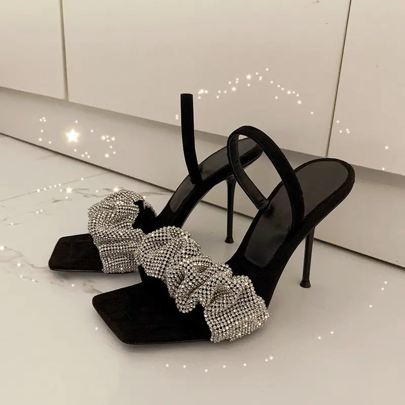 2022 Star Style Luxury strass sandali da donna eleganti tacchi alti a spillo Slingback sandali Gladiator Summer Party Prom Shoes