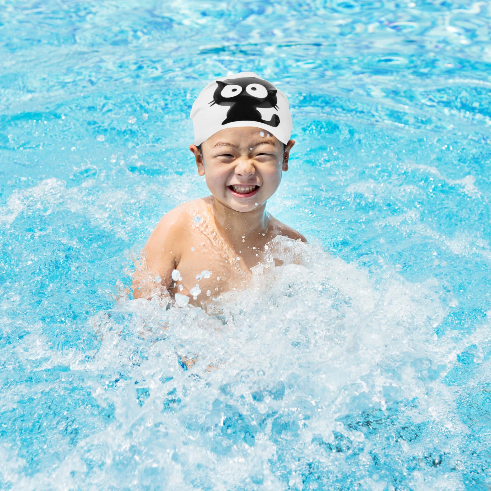

Swim Cap Children's Swimming Bathing for Kids Pool Cartoon Water White Caps Man