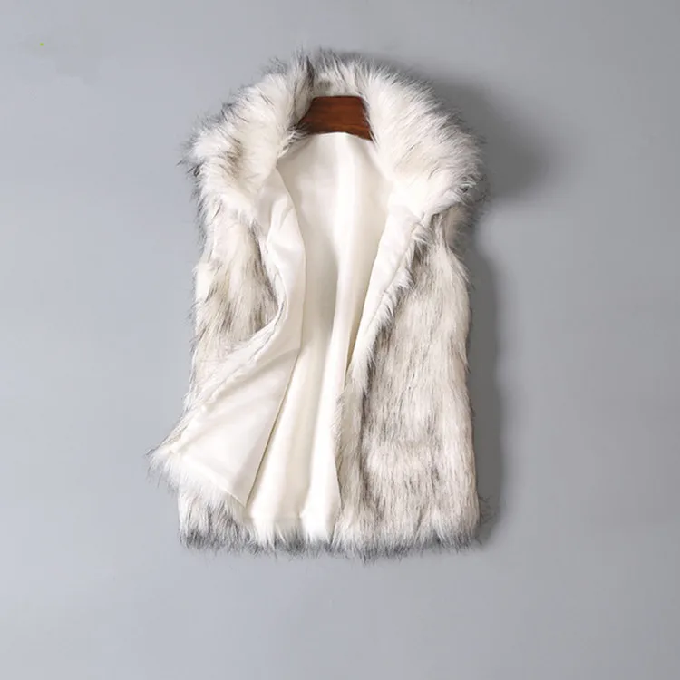 

Women Autumn Winter New Faux Fur Vest Mid-Length Stand Collar Faux Fur Jacket Vest Sleeveless Top