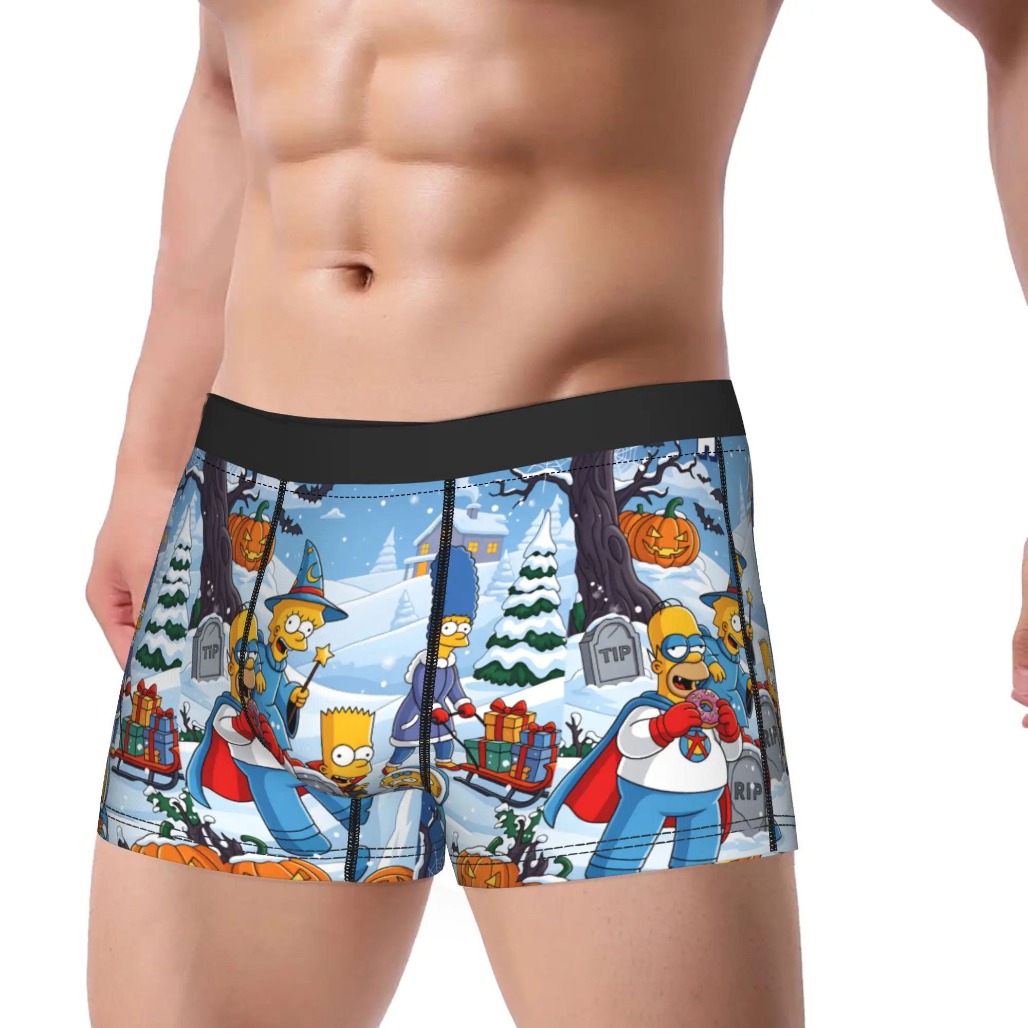 S-Simpsons Happy Holidays Halloween Christmas Boxer Brief  Underwear Hot Sale Men Classic Boxer Shorts Printing Oversize Panties