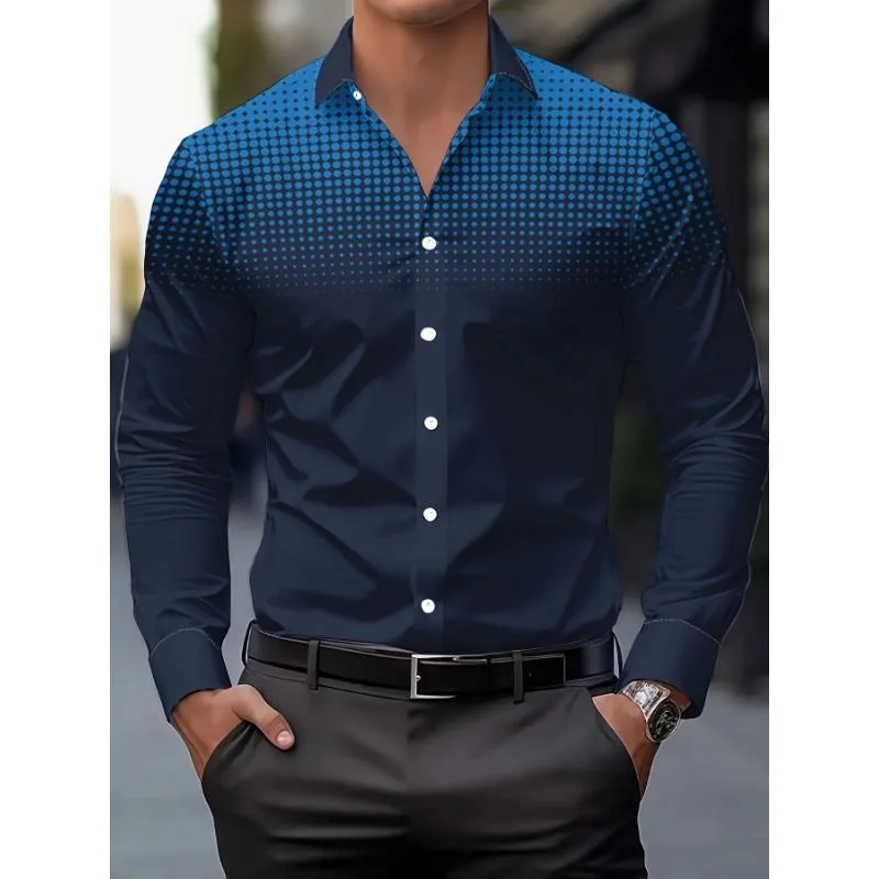 New Men's Natural Color 3D Printed Shirt Men's Lapel Long Sleeves Comfortable Breathable Business Fashion Casual Vacation Top