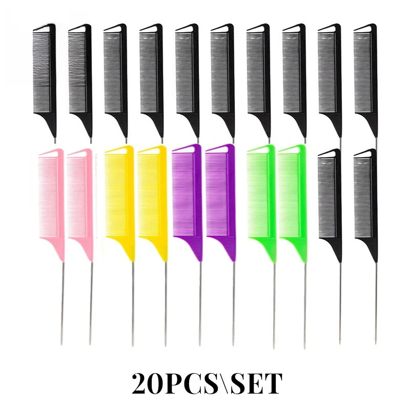 

20PCS Professional Candy Color Hair Styling Comb Hair Brush Steel Needle Pin Rat Pointy Tail Comb for Wig,Hair Dye wholesale