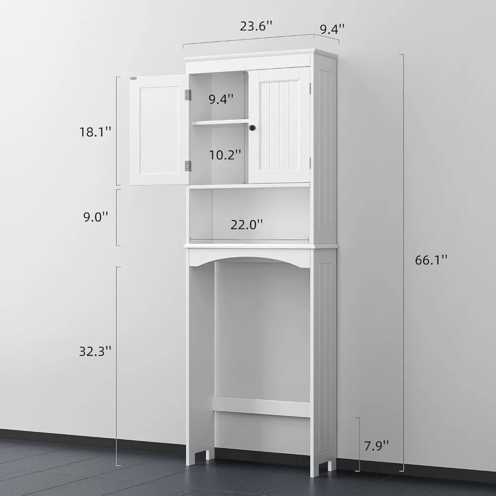 Over The Toilet Storage Cabinet with Open Shelf, Organizer with Adjustable Shelf and Double Doors, Over The Toilet  Storag