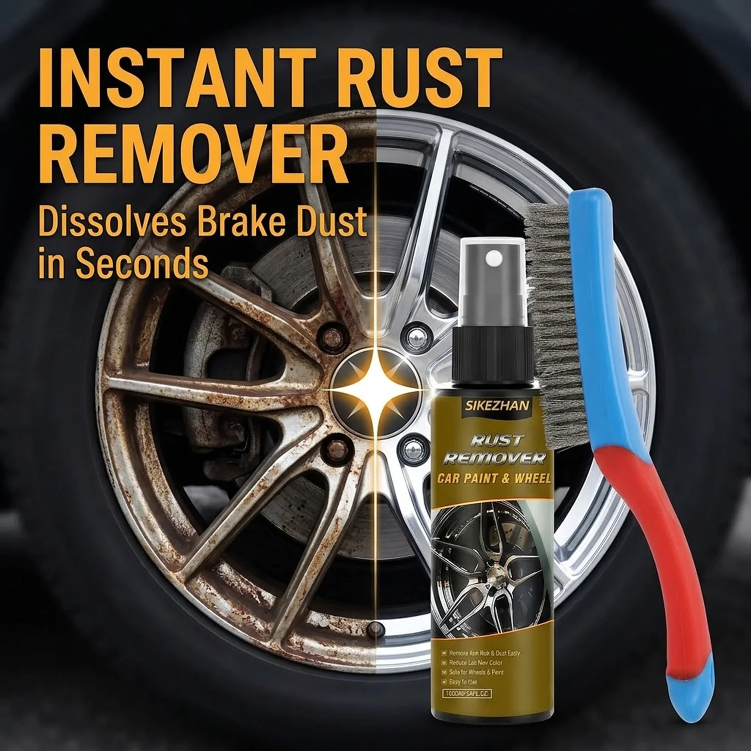 Car Rust & Iron Fallout Remover Spray with Wheel Cleaner Kit & Detailing Brush Fast Acting Brake Dust Cleaner Rims Paint 100ml