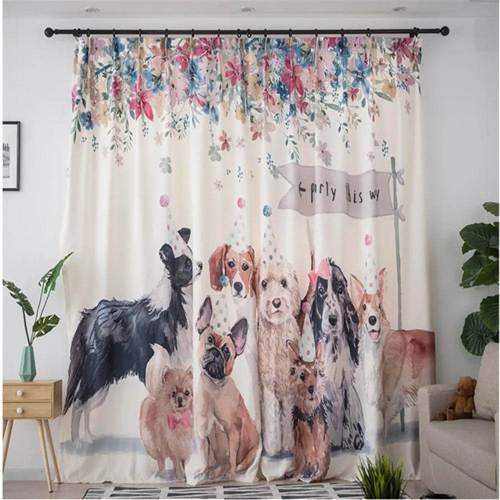 Modern custom finished curtains small fresh and simple style cartoon curtains dog living room kids curtains