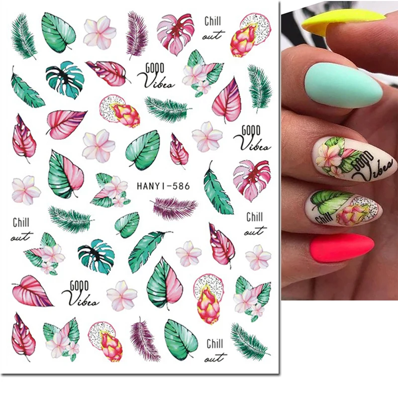 3d Nail Art Stickers Tropical Palms Coconuts Pawpaw Frangipani Flowers Adhesive Sliders Nails Decals Decorations For Manicures