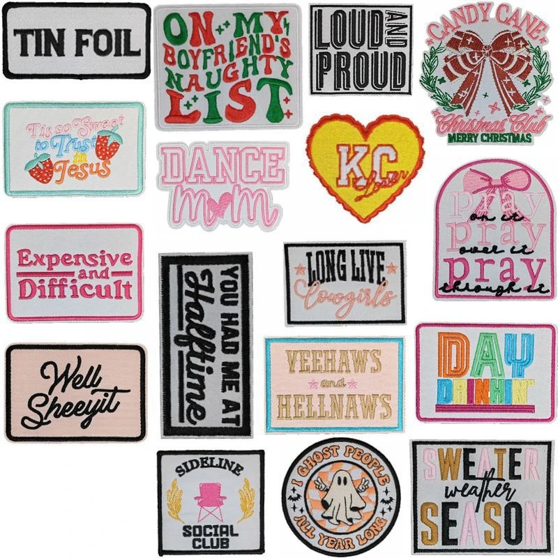 

English Letters Pray Bow Rectangle Iron-on Sew Embroidery Badge Patches for DIY T-shirt Hat Backpack Clothing Appliques Sticker