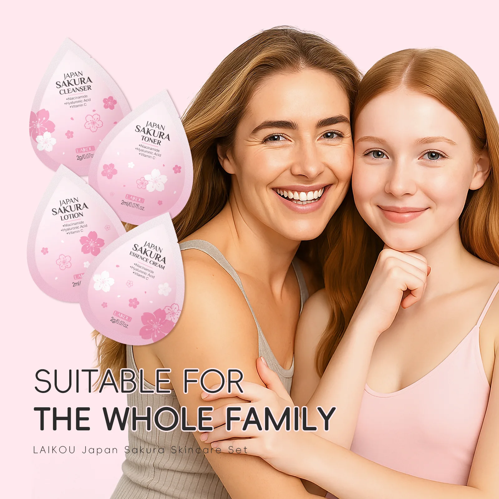 

LAIKOU 10Pcs Portable Kit Travel Outfit Skincare Sakura Cleanser Toner Lotion Cream Moisturizing Brightening Gentle Skin Care