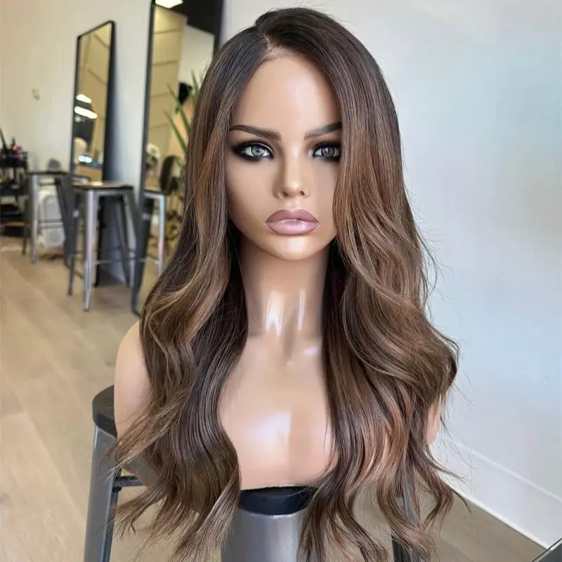 

Party Wigs Ombre Black Honey Brown Synthetic HD Lace Front Wig Wavy Loose Curl Wig Curls Ultra Glam Natural Wig Glueless Wigs