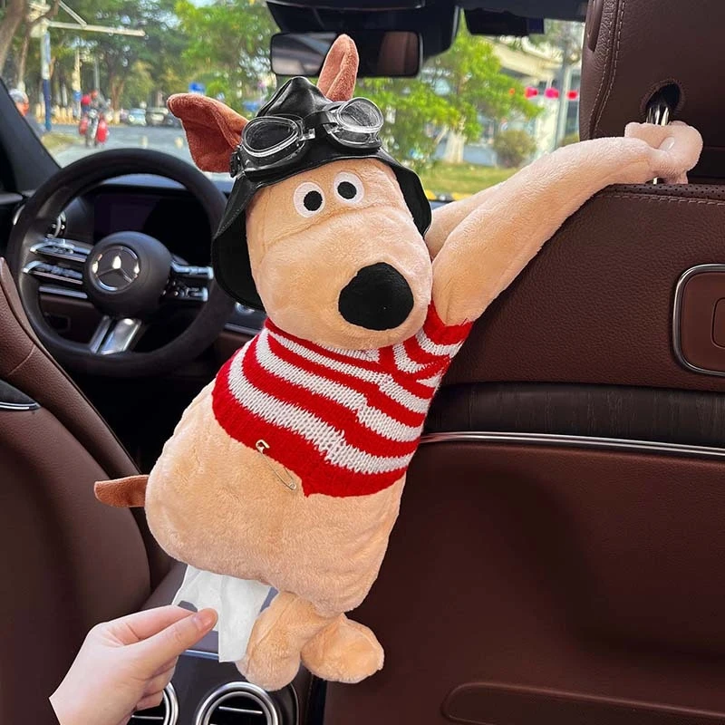 Car Tissue Holder Cute Plush Dog Puppy  Doll Seat Back Hanging Armrest Box Paper Drawer Storage Bag Interior Decoration Cartoon