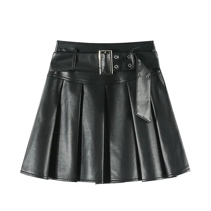 

Korean Style PU Leather Skirts Women Short Skirt Summer High Waist Punk Grunge Pleated Skirt Slim A-line Mini Skirts Y2k Fashion