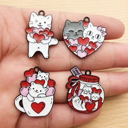 10pcs Love Heart Cat Charm Jewelry Accessories Enamel Necklace Earring Pendant Diy Making Supplies Alloy Metal Black Plated