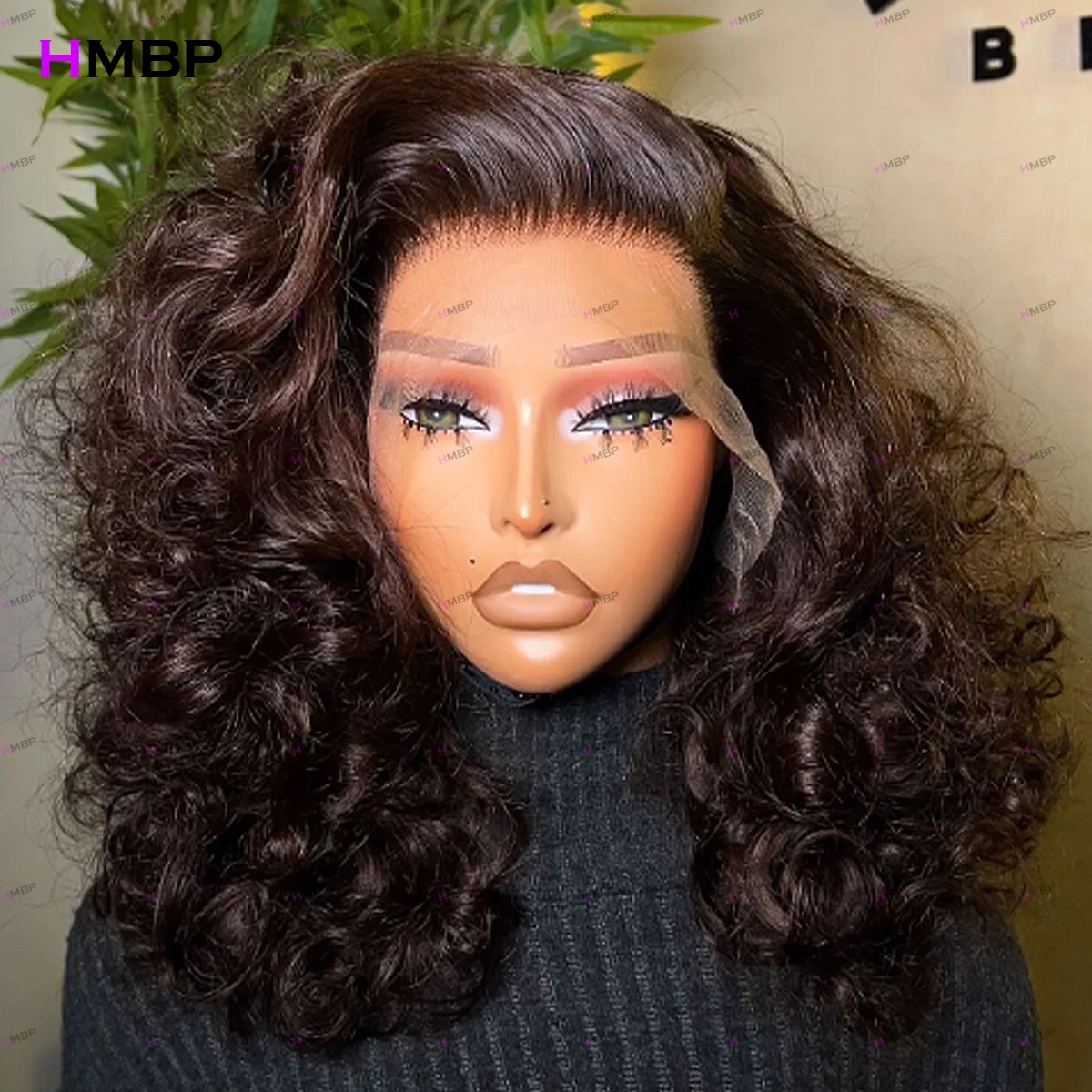 

Brown Color Preplucked Hair Wigs Bouncy Curly 450 Density 13x6/360HD Glueless Lace Frontal Wig Human Hair Ready To Go For Woman