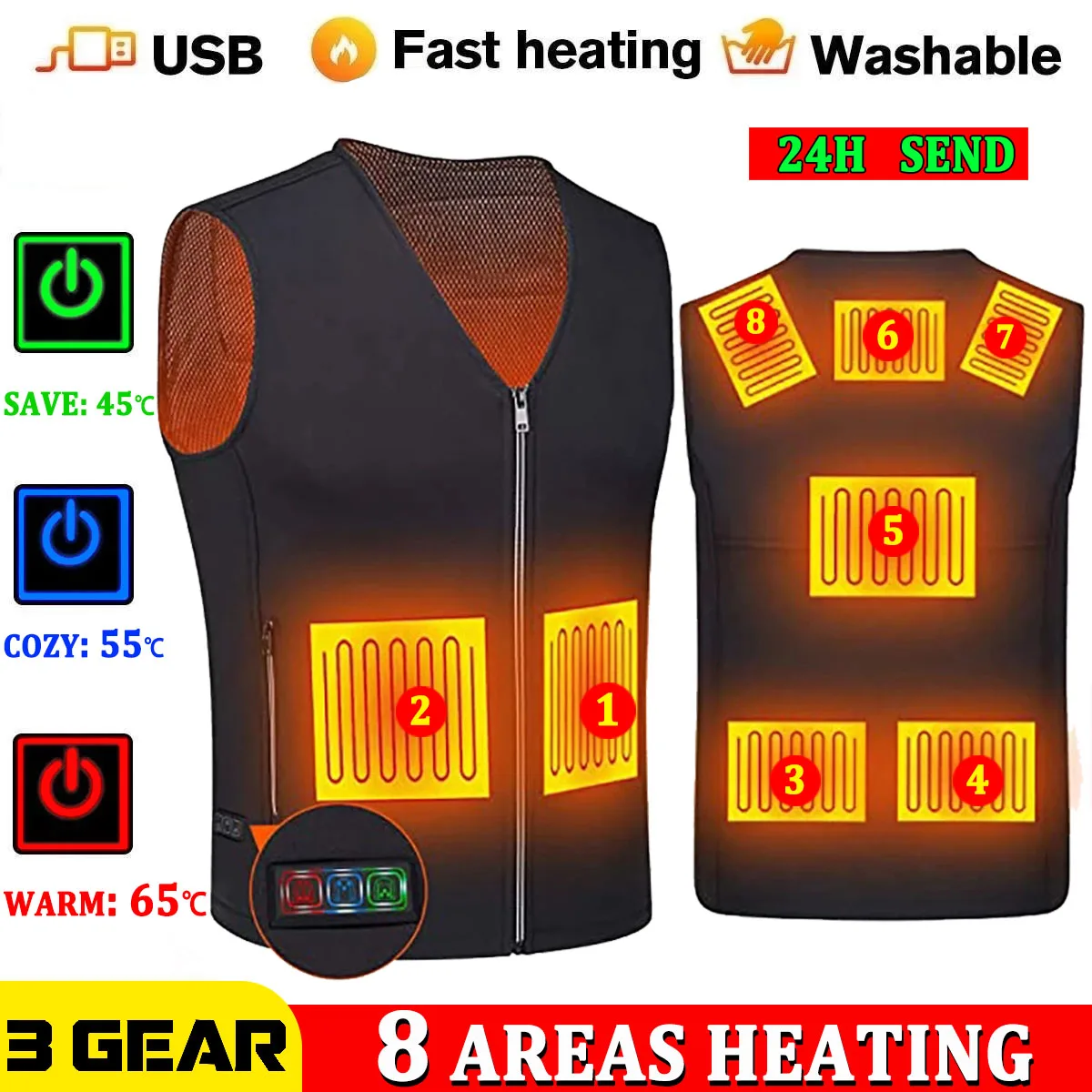 Chaqueta con calefacción inteligente para hombre, chaleco con calefacción eléctrica USB, calentador corporal, almohadilla calefactora para caza,