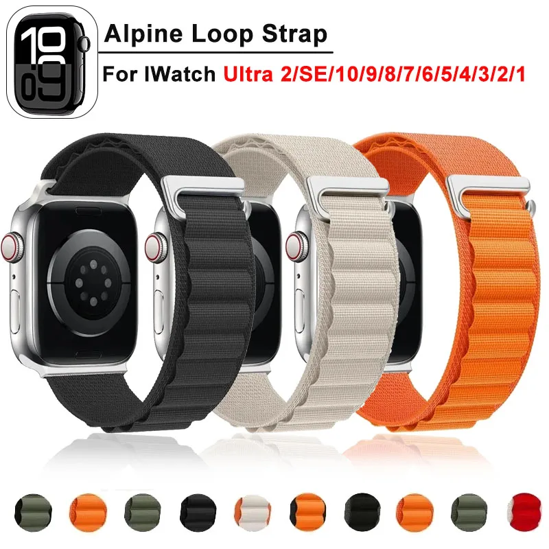 Alpine Loop Strap For Apple Watch Ultra Band 46mm 49mm 45mm 44 42mm 41mm 40mm Metal C-Hook Bracelets Iwatch Serie 10 9 8 7 6 SE