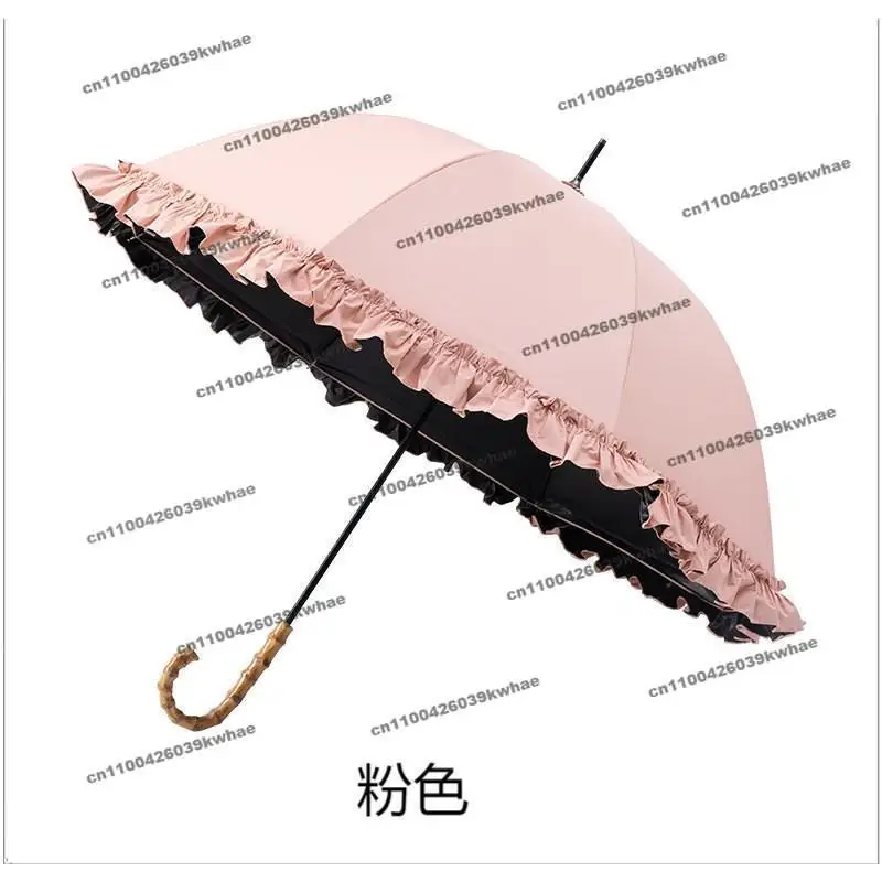For Bamboo Bent Handle Parasol for Lace Princess Umbrella, Sun Protection and UV Protection Manual Straight Rod