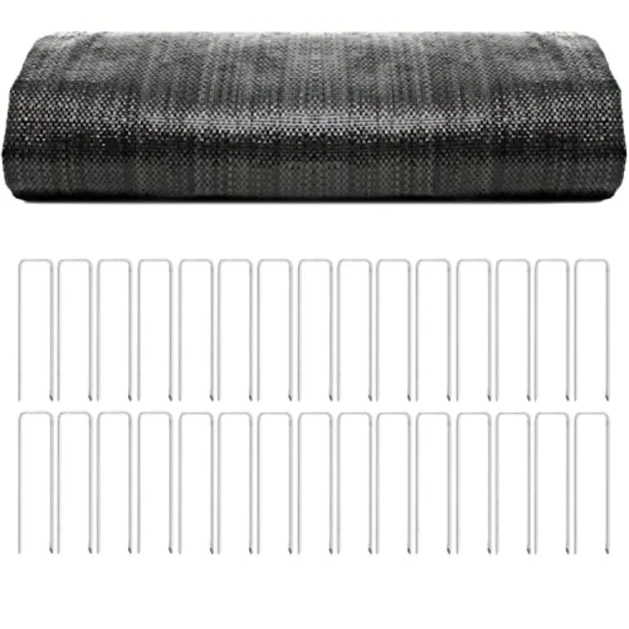 

Ткань для ландшафтного дизайна подъездной дороги и подкладка, 30 x 12,5 футов, сверхпрочный плетеный геотекстильный ландшафтный барьер для сорняков с 35 скобами для
