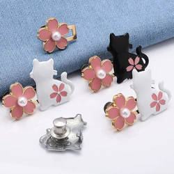 1 Pair No Sewing Adjustable Waist Clips Sakura Cat Trousers Waist Buckles for Jeans Pants Skirts Fit Reduce Waist Snap Button