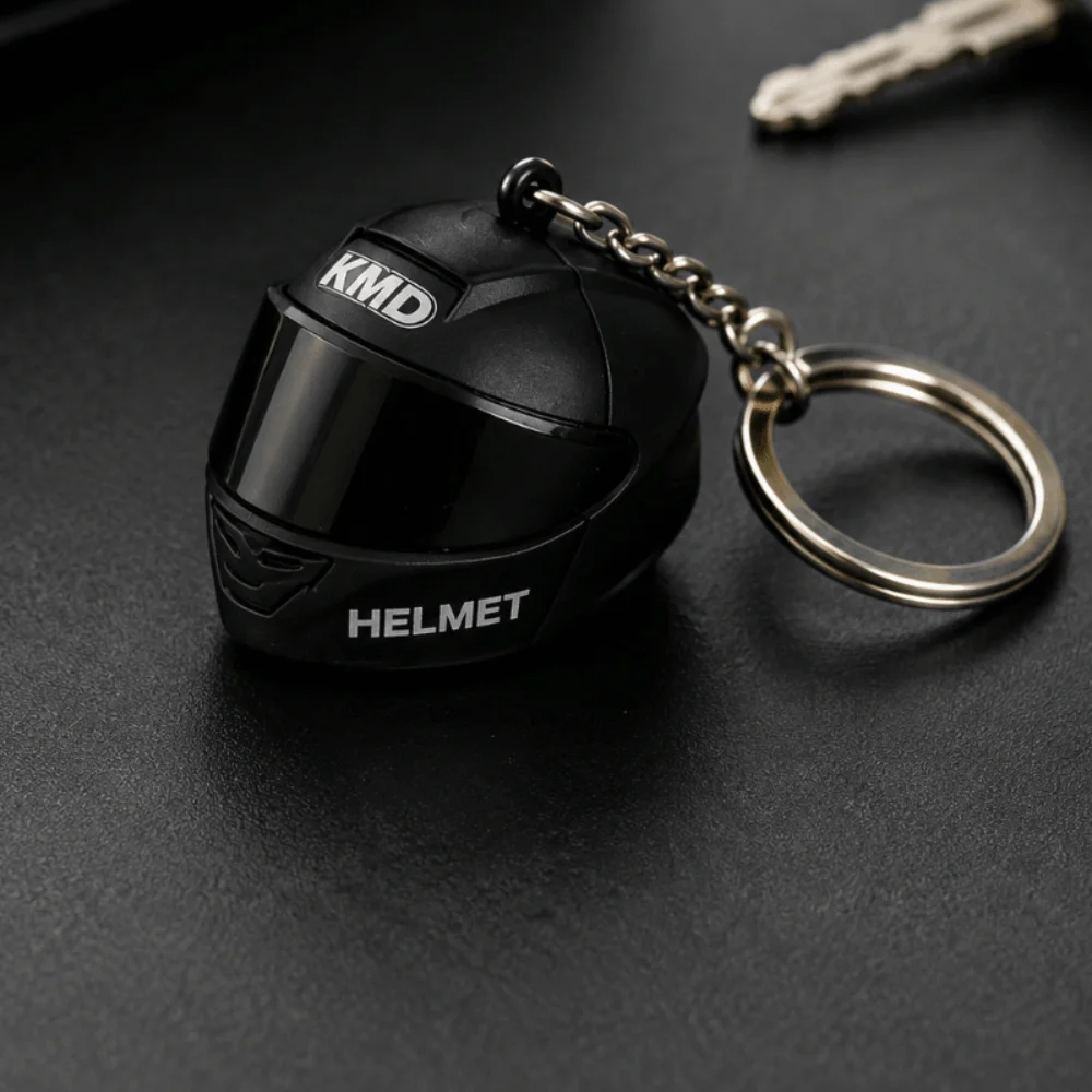 Kreativer Leuchtender Motorradhelm-Schlüsselanhänger LED-Sicherheitswarnung Helm-Schlüsselring Mini-Größe 3D Kreativer Taschen-Schlüsselanhänger – Detail 5