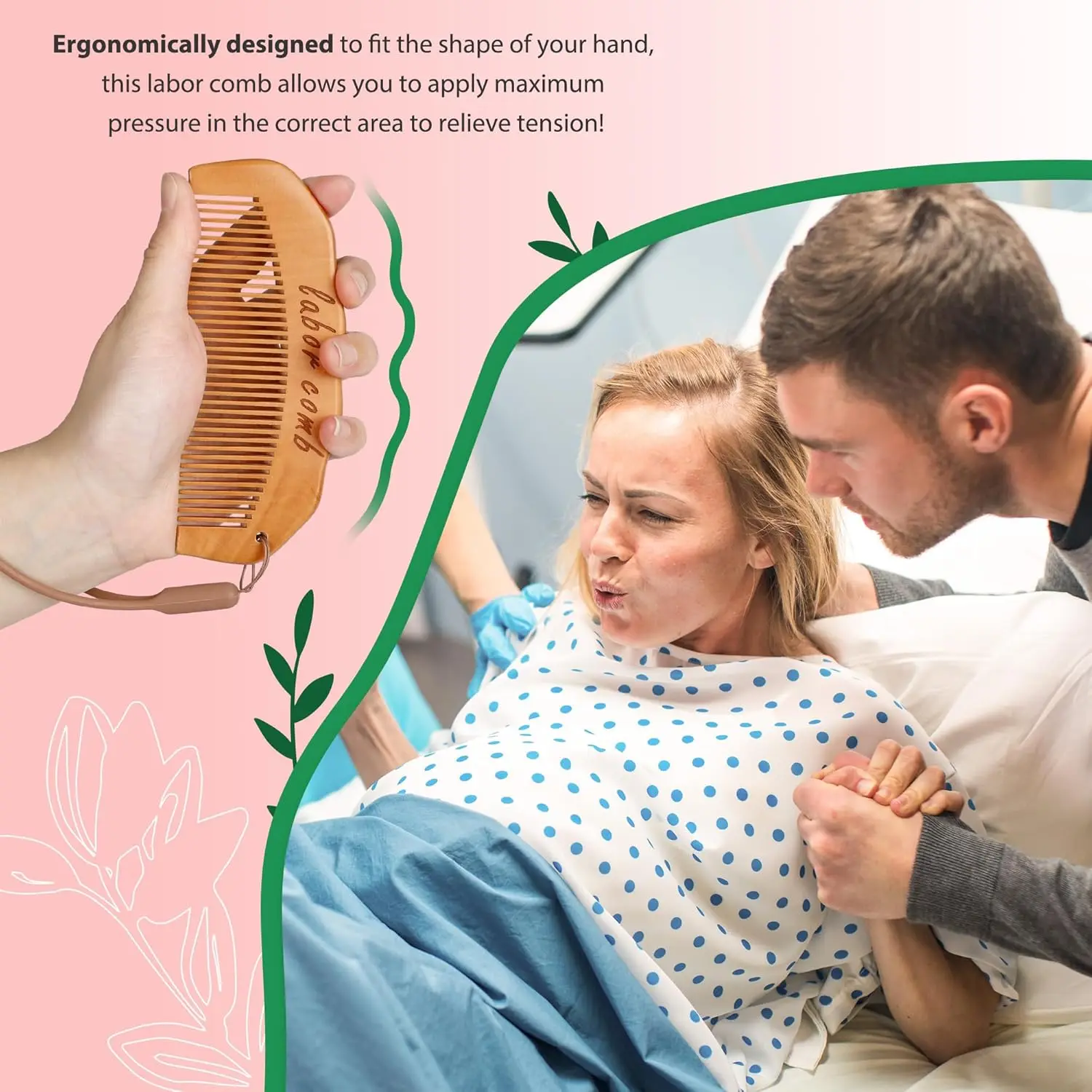 Birth Comb for Women Labor, Wooden Labor comb Natural Labor and Delivery Essentials, Birthing Combs Hospital Bag Must Haves for