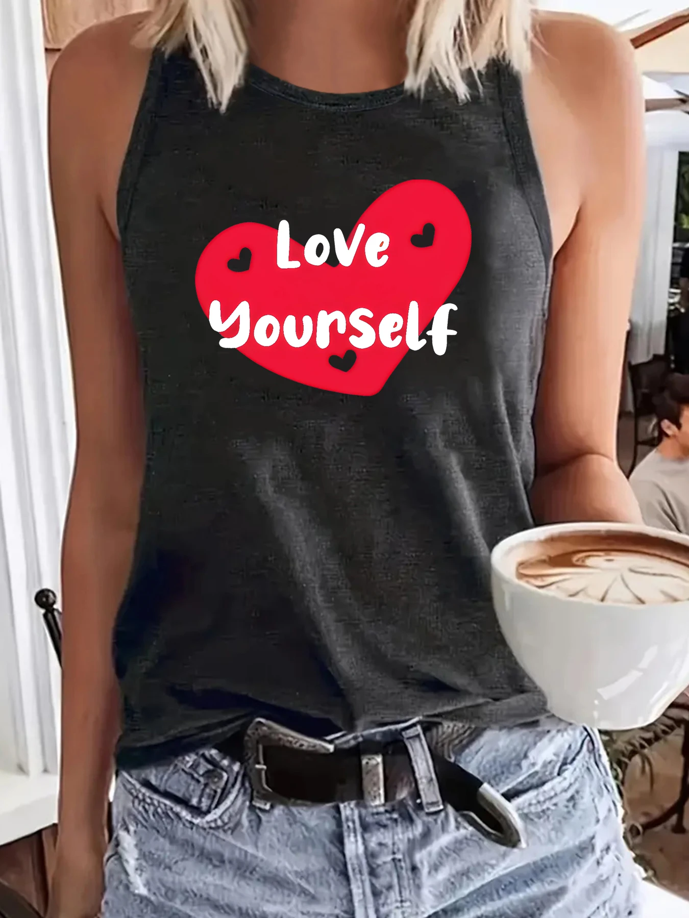 Women Summer Sleeveless Racerback Tank Top, Red Heart 