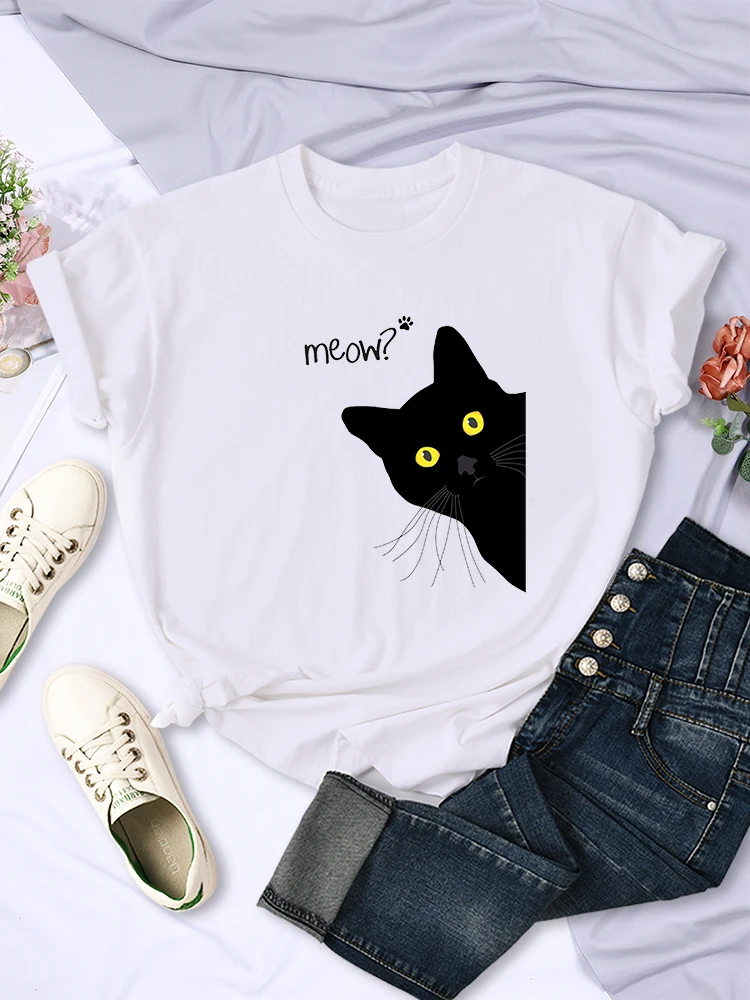 

Black cat print personality pattern hip hop rap fashion casual street wear summer comfort everyday men women universal T-shirt