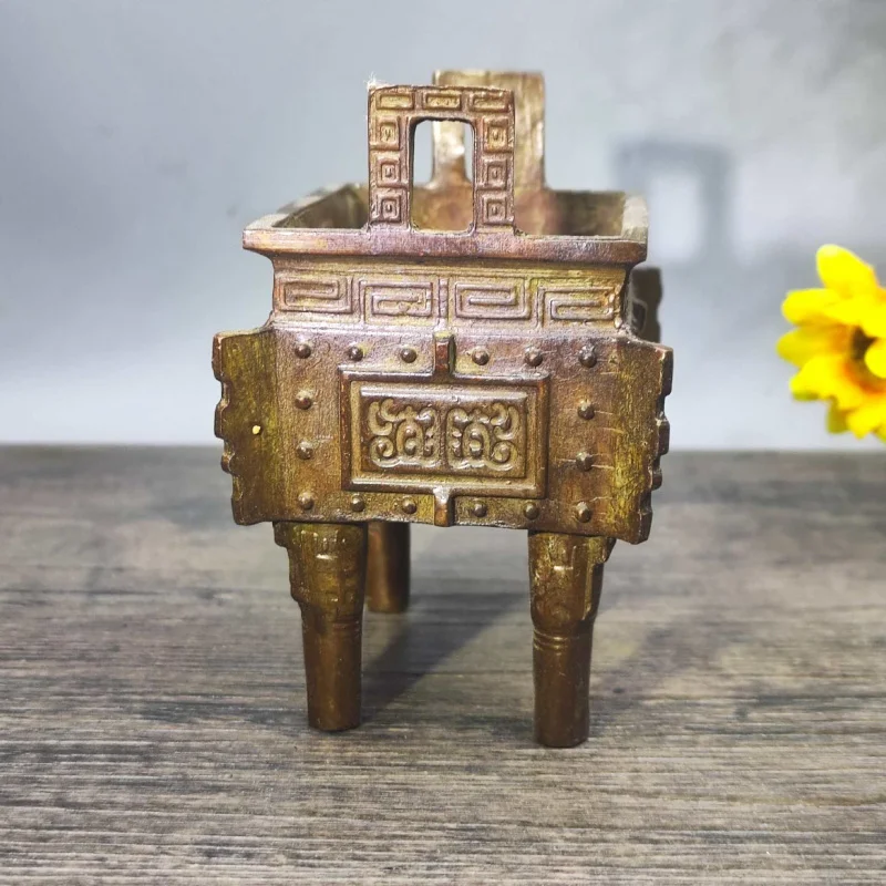 Dingsheng Qianqiu Bronze - Ornament, Pure Copper Square Tripe-Stemmed Four-Legged Brass Incense Burner, Home Indoor