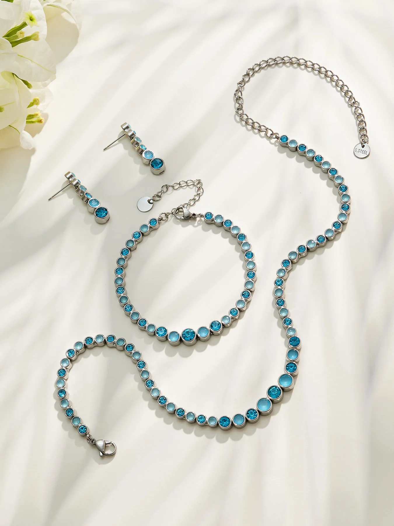 Boho Farbiger Zirkon Tennis-Schmuckset für Damen 18K Vergoldetes Edelstahl Farbverlauf Runde CZ Halskette Armband Ohrringe – Detail 23