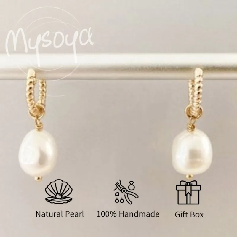 

MYSOYA White Baroque Freshwater Pearl Earrings 8-9mm With Gift Box For Her/Him Birthday/Wedding/Christmas/New Year Gift