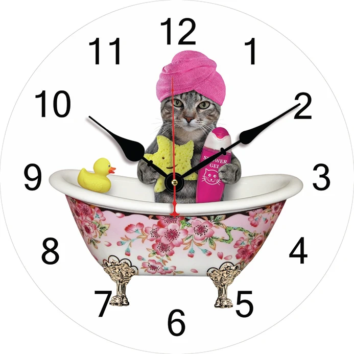 Cat Bathtub Wall Clock Kitchen Decor Wall Art Silent Non Ticking Large Round Wall Clocks For Living Room Bedroom Office