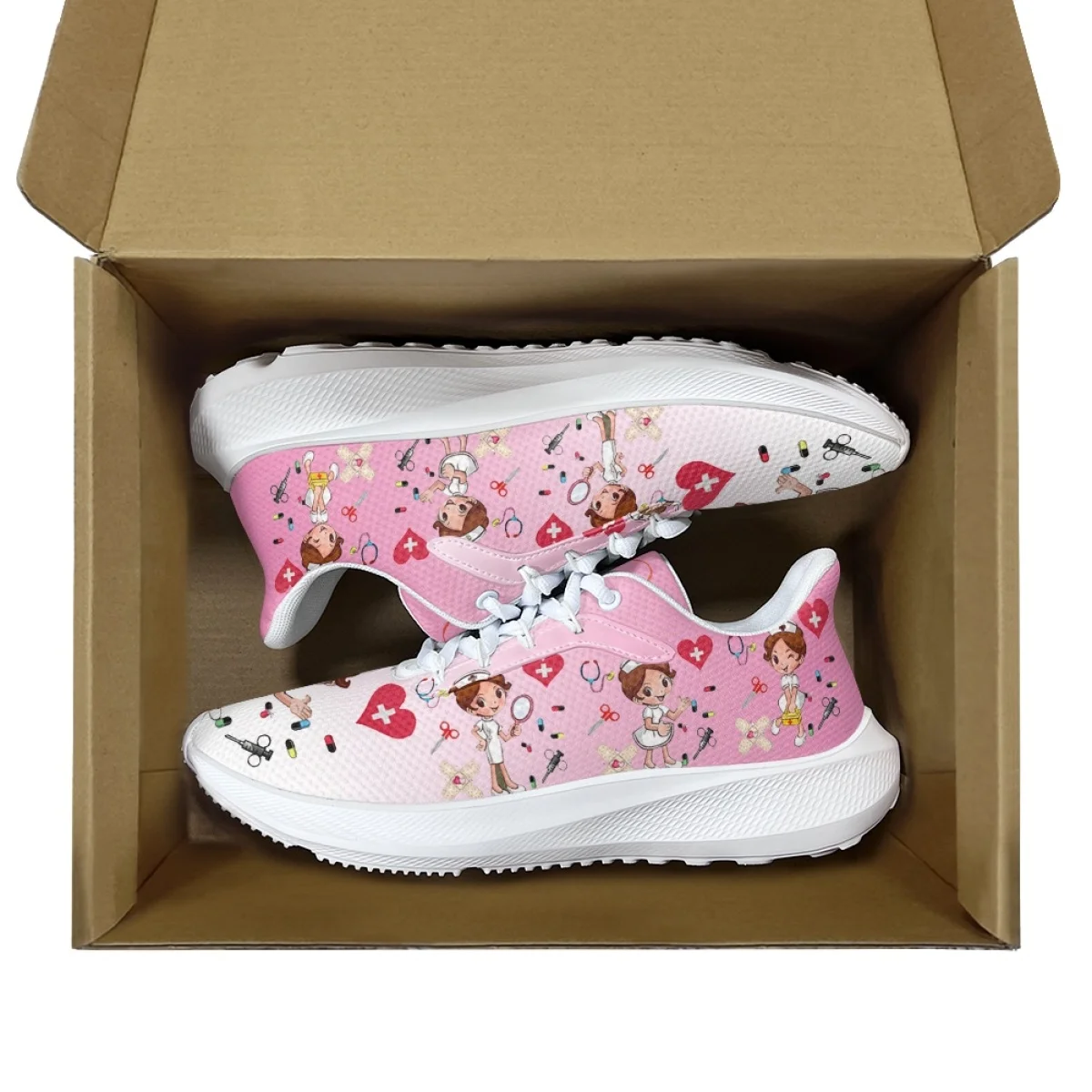New Pink Nurse Medical Device Teeth Pattern Woman Men Spring Autumn Outdoor Work Sneakers Mesh Shock Absorbing Running Shoes DIY
