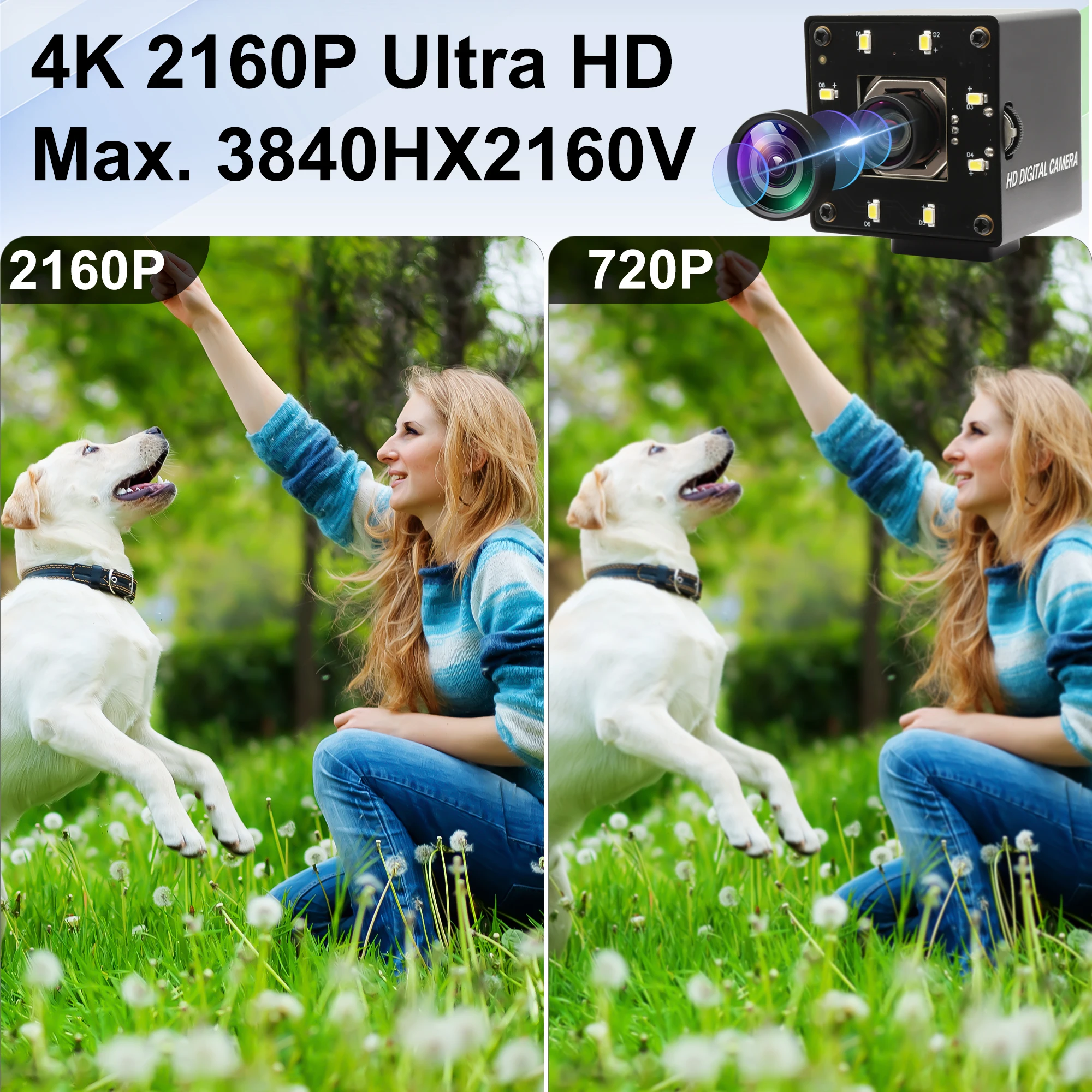 ELP 4K Mini USB Camera Autofocus No Distortion with 8 PCS White LED for Windows Mac Linux Support Live Streaming