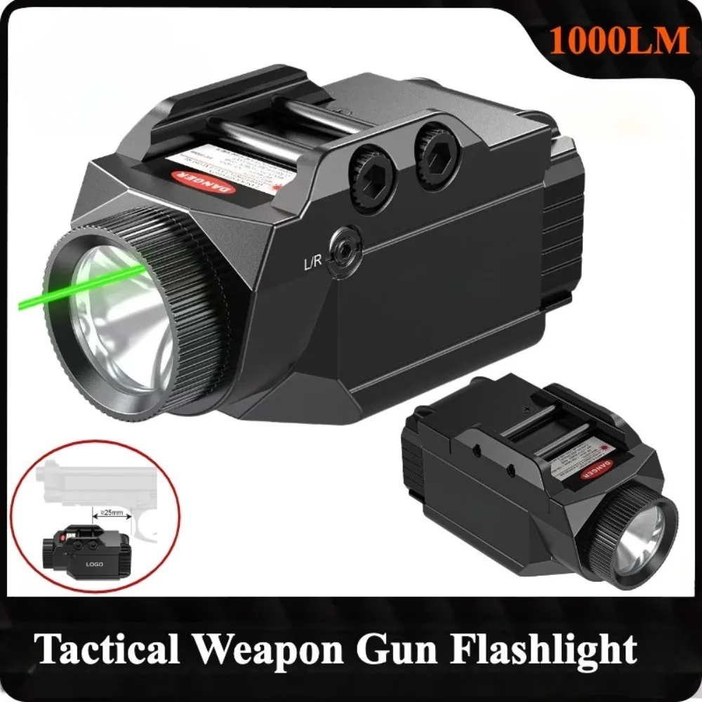 

2 in 1 Tactical LED Gun Light Combo Green Dot Sight Light 600LM Built-In Battery Long Compact LED Flashlight for Camping Hunting