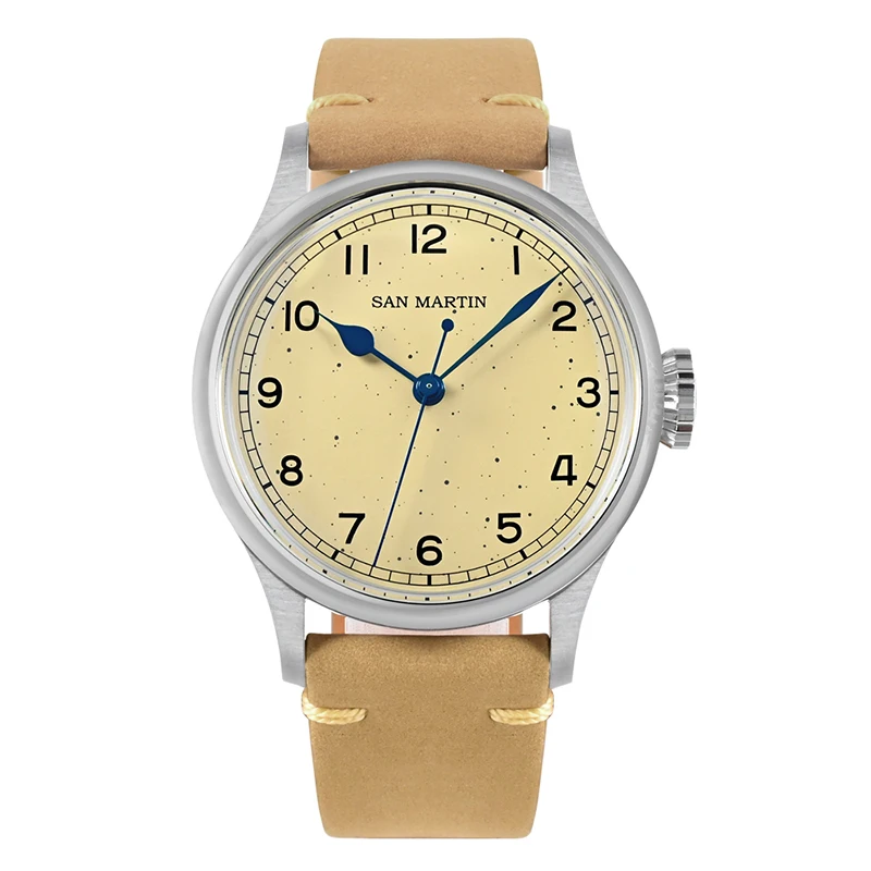 San Martin Men Luxury Watch 38.5MM Vintage Watches Pilot Automatic Mechanical Wristwatch 10ATM Waterproof NH35 Freckles Dial