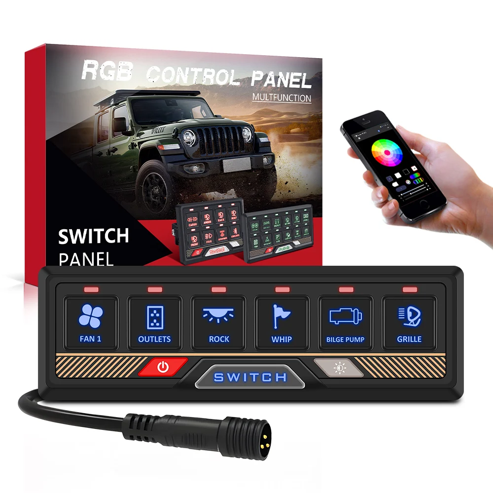 6Gang Wireless Switch Panel APP Control Switch Panels Universal Circuit Control Relay System Box for Car Pickup Truck UTV Boat