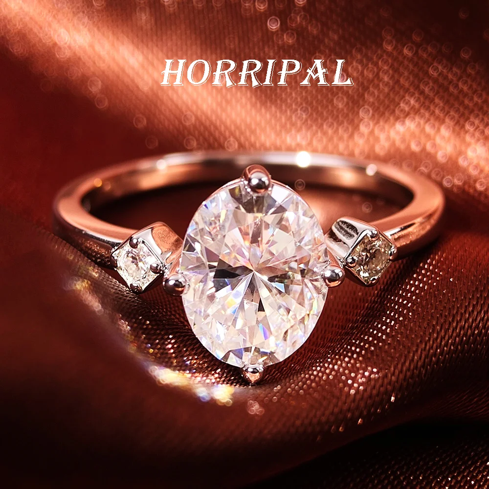 

HORRIPAL 2CT Oval Cut Moissanite Wedding Rings for Women S925 Sterling Silver Plated 18k White Gold Eternity Band Fine Jewelry