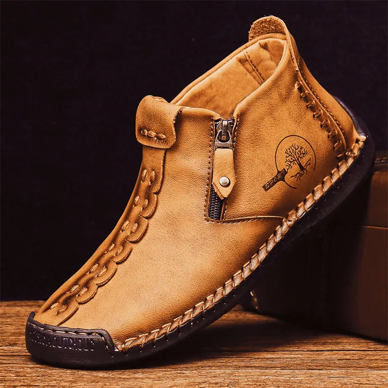 

High Top Handmade Leather Men Shoes Retro Loafers Man Comfortable Flat Moccasins for Men Large Size 38-48 zapatos para hombre