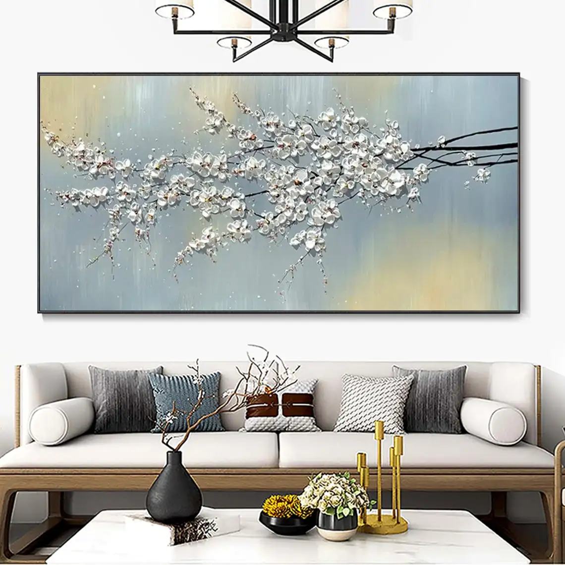 3D Blooming Flower Handmade Oil Painting on Canvas Flower Plant Abstract Landscape Painting White Texture Hand Knife Painting