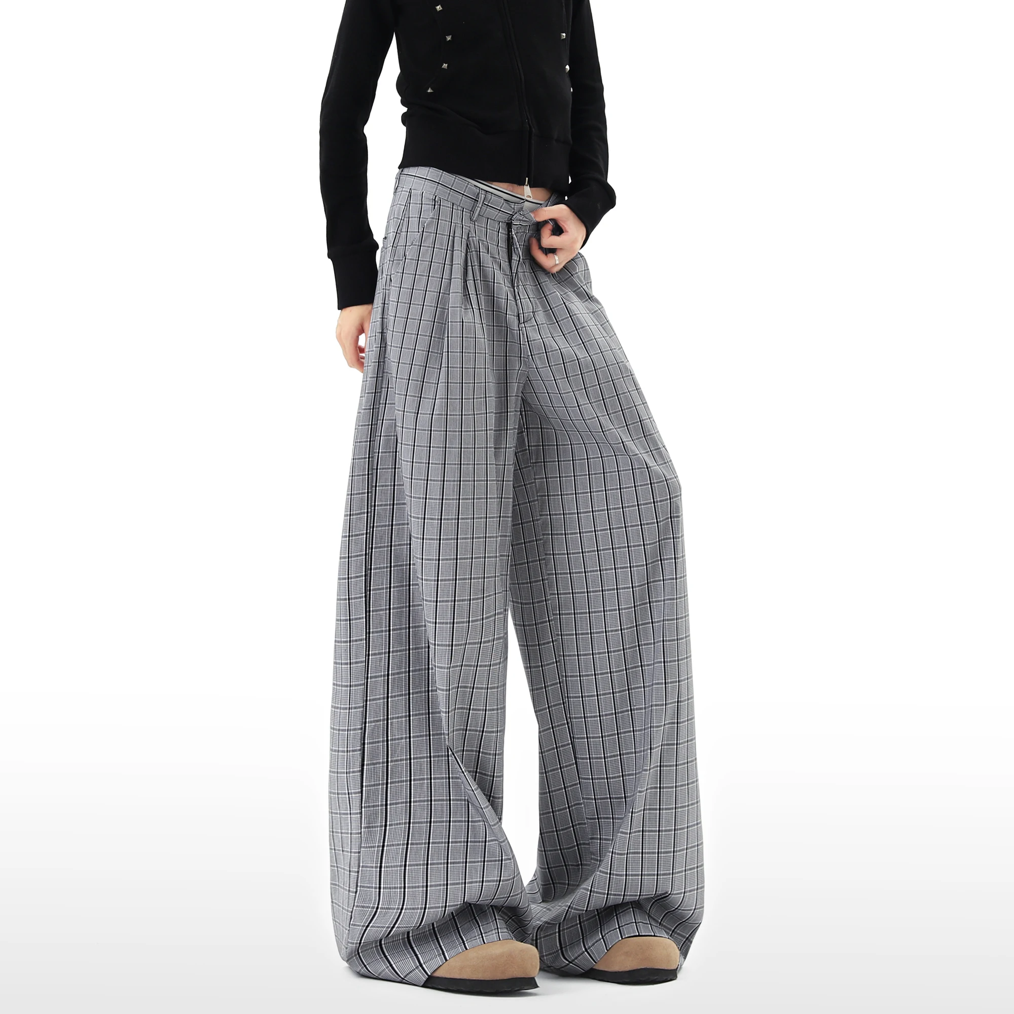 Mens Relaxed Fit Trousers Plaid Design Straight Leg Casual Pants Soft Wrinkle Resistant Fabric Youth Fashion Comfort Wear