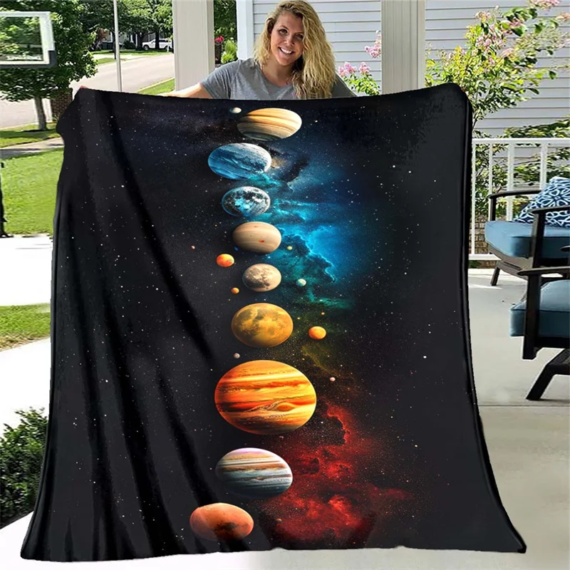 Contemporary Solar System Planet Printed Throw Blanket - Hypoallergenic, Tear-Resistant Polyester Knit Fabric, Digital Print, Sp