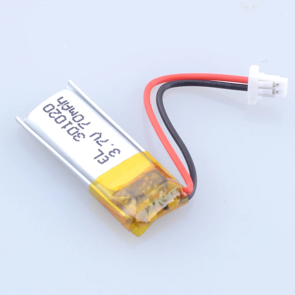 3.7 فولت 70 مللي أمبير 301020   بوليمر يبو ليثيوم بطارية JST 2Pin 1.0 مللي متر موصل لسماعات الرأس سمّاعات بلوتوث نظارات ثلاثية الأبعاد