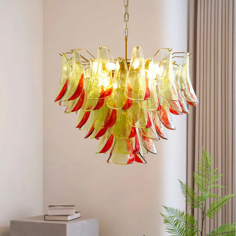 

French glass antique living room chandelier light luxury creative lamp villa dining room petal lamp