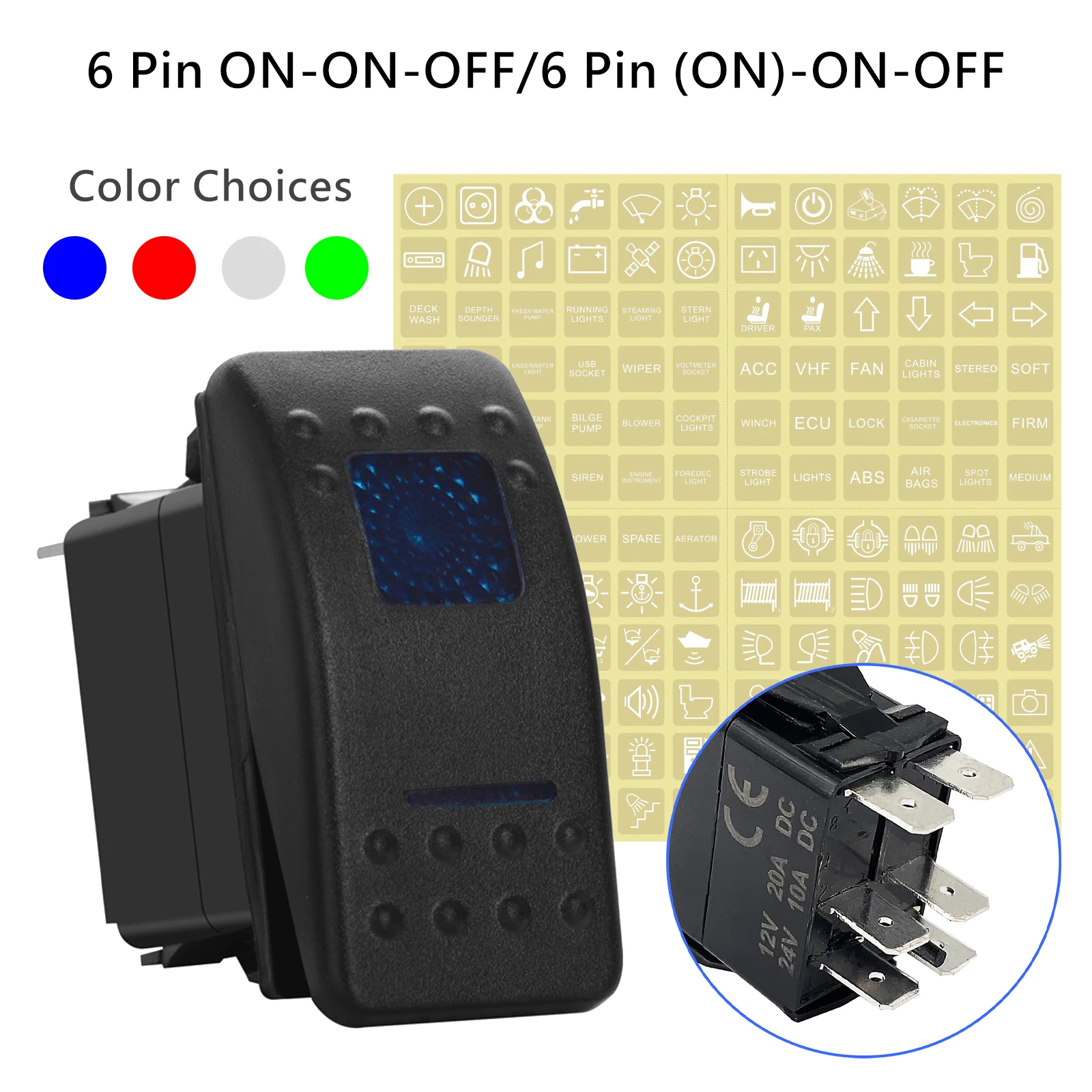 

12V/24V 6 Pin ON-ON-OFF Rocker Switch Waterproof DPDT Momentary Switch for Car Boat Marine Truck RV Lorry