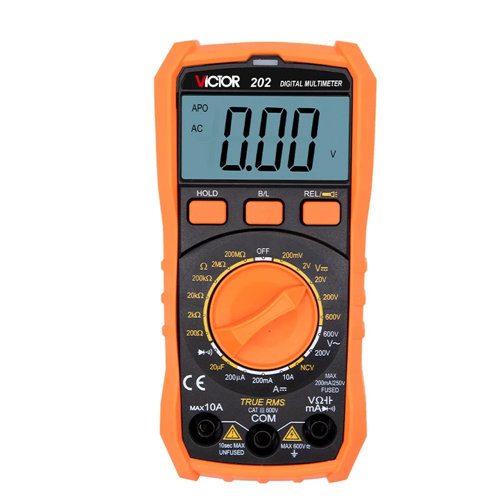 202 Manual Range Digital Multimeter1999 Counts Large LCD Display With True RMS1000V/20A AC DC With Temperature Frequency