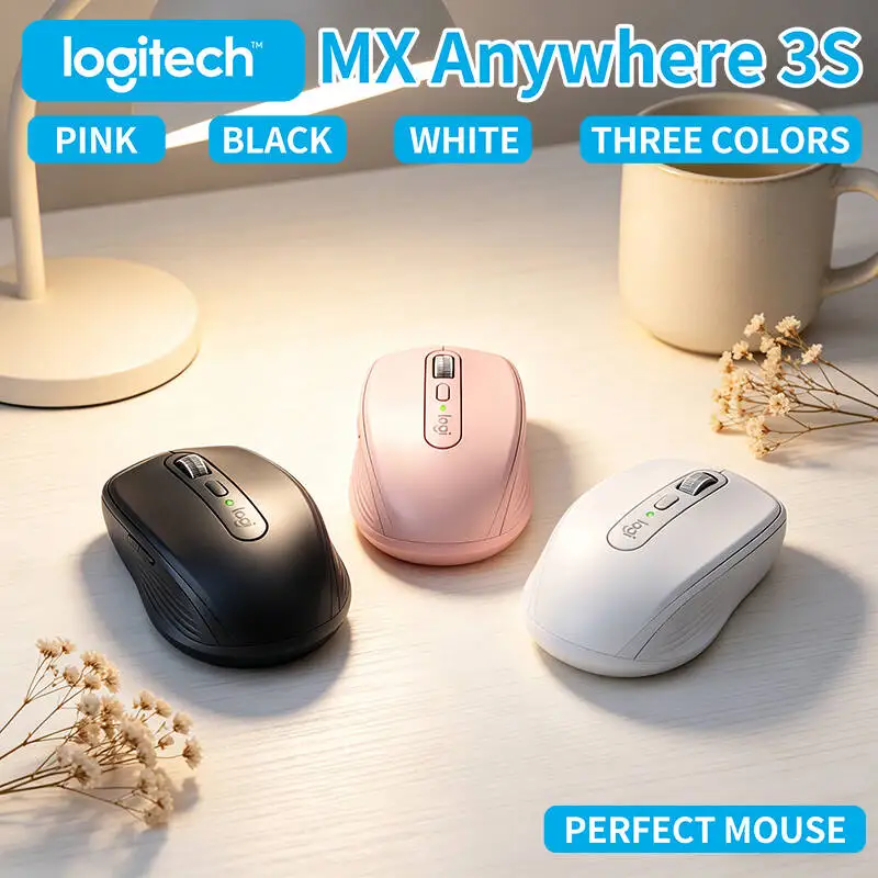 Logitech MX Anywhere 3S Wireless Mouse - 8K DPI, MagSpeed Scroll, Silent Click, Anti-Slip Grip for Home Studio