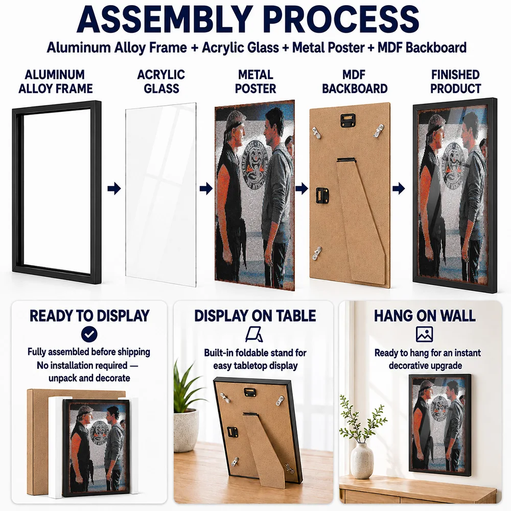Cobra Kai Daniel Vs. Johnny Metal Poster With Aluminum Alloy Frame Personalized Photo Dynamic Fight Style Wall Art For Bedroom