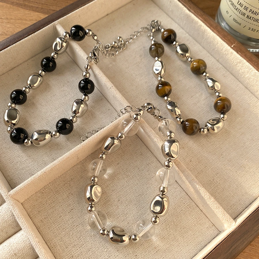 DREJEW Irregular Silver Beaded Bracelet Multipack Minimalist Bead Stackable Bracelet Daily Matching Jewelry for Women