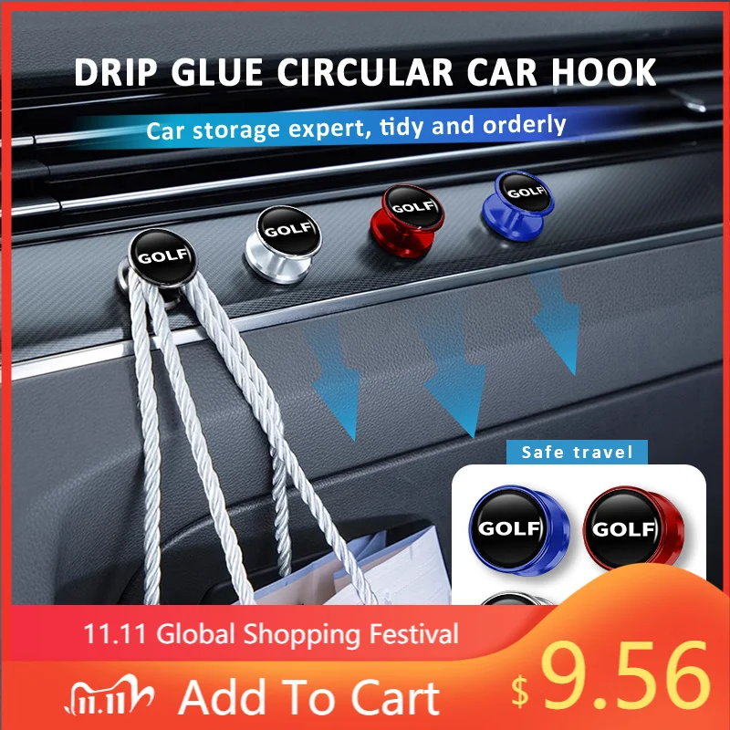 For Volkswagen VW 2PCS Car Hook Drip Glue Circular Shape Auto Interior Hanger Tiguan MK1 mk2 2016 2017 2018 2019 2020 2021
