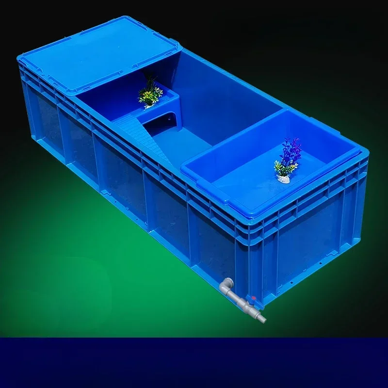 Tanque de tortuga blanca, depósito de tierra con escalera, plataforma de secado, piscina de plástico, drenaje lateral combinado, depósito de tortuga, de gran tamaño